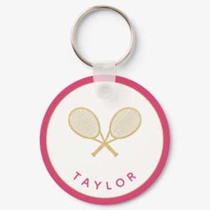 Tennis Chic Player Gift Pink and Gold Custom Keychain