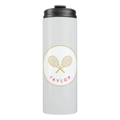 Tennis Chic Player Gift Pink and Gold Custom Thermal Tumbler