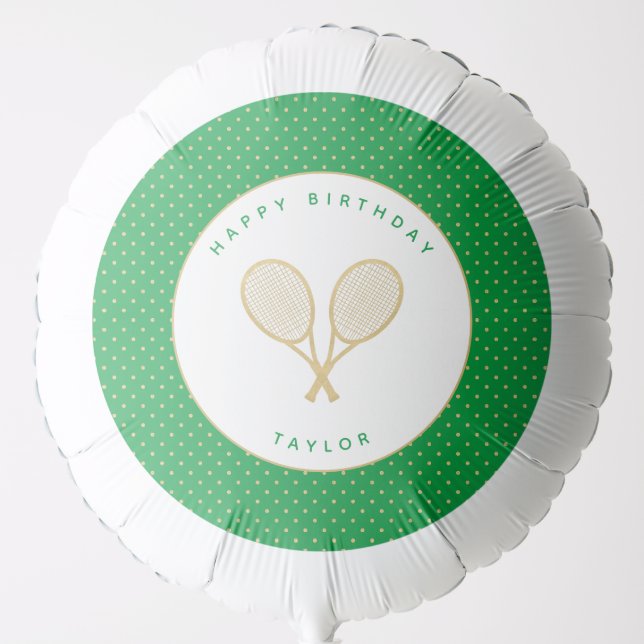 Tennis Chic Sports Custom Name Green and Gold Balloon (Front)