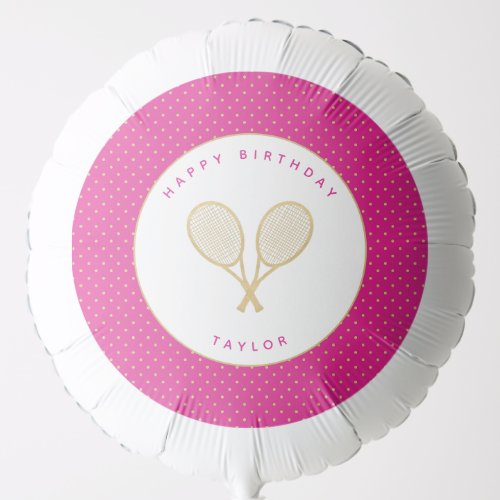 Tennis Chic Sports Custom Name Pink and Gold Balloon