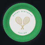 Tennis Chic Sports Themed Green and Gold Paper Plates<br><div class="desc">The tennis player or fan in your life will love these tennis themed green and gold plates featuring gold tennis racquets. Part of a collection from Parcel Studios. *Note: The gold in this product is faux. No real gold foil will be used in manufacturing this product.</div>