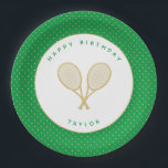 Tennis Chic Sports Themed Green and Gold Paper Plates<br><div class="desc">The tennis player or fan in your life will love these tennis themed green and gold plates featuring gold tennis racquets. Part of a collection from Parcel Studios. *Note: The gold in this product is faux. No real gold foil will be used in manufacturing this product.</div>