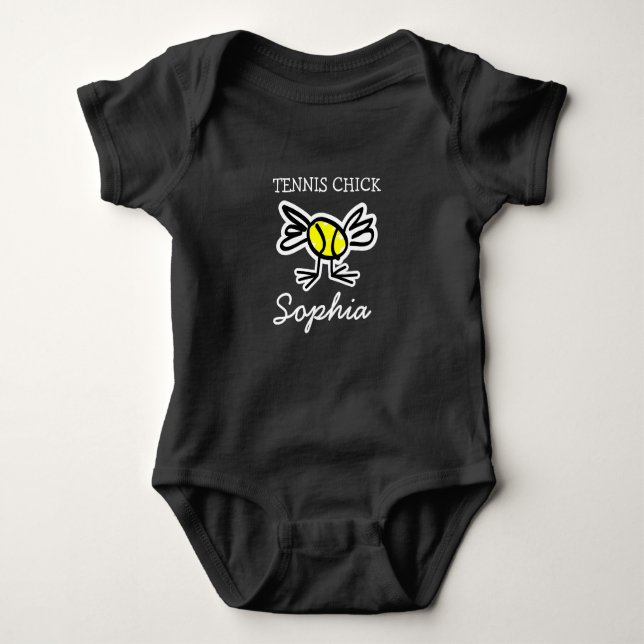 Tennis chick one piece green girls baby bodysuit (Front)