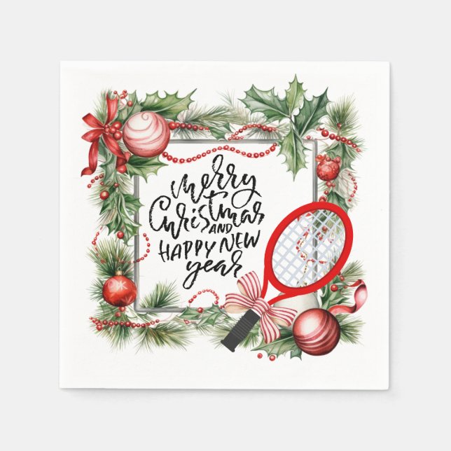 Tennis Christmas and New Year Player watercolor Napkins (Front)