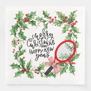 Tennis Christmas and New Year Player watercolor Paper Dinner Napkins