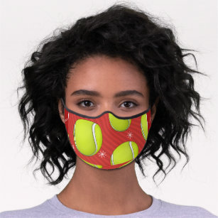 Tennis Christmas Ball & Snow Initial Monogram Red  Premium Face Mask