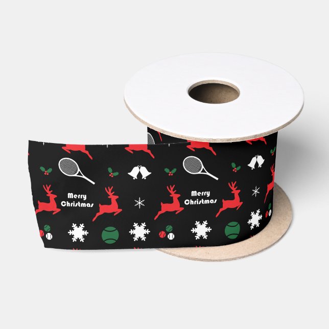 Tennis Christmas, black, red and white  Satin Ribbon (Spool)