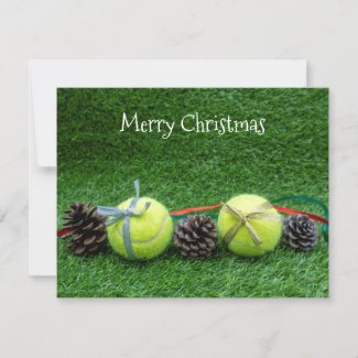 Tennis Christmas Card with pine cone and ribbon