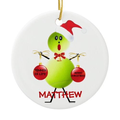 Tennis Christmas Cartoon Ceramic Ornament