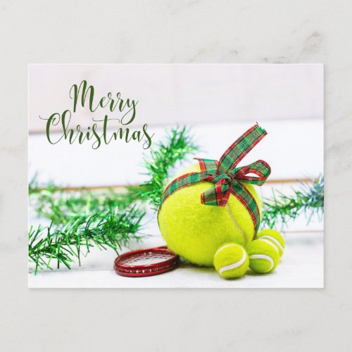Tennis Christmas decoration with ball and ribbon Holiday Postcard