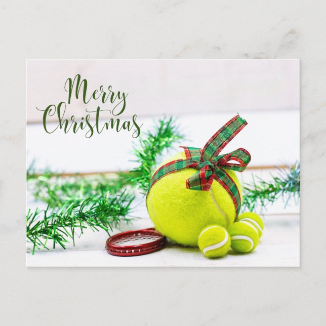 Tennis Christmas decoration with ball and ribbon Holiday Postcard (Front)