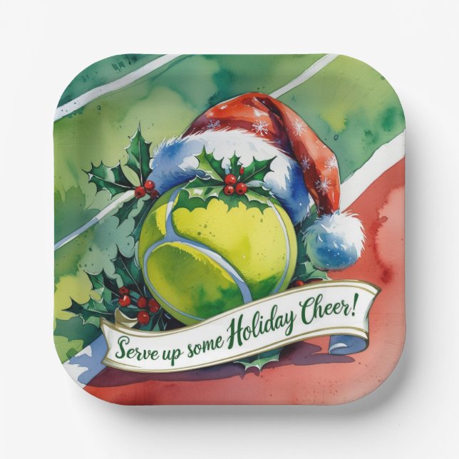 Tennis Christmas  Festive ball Paper Plates (Front)