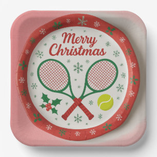 Tennis Christmas Festive Racquets and Ball Paper Plates