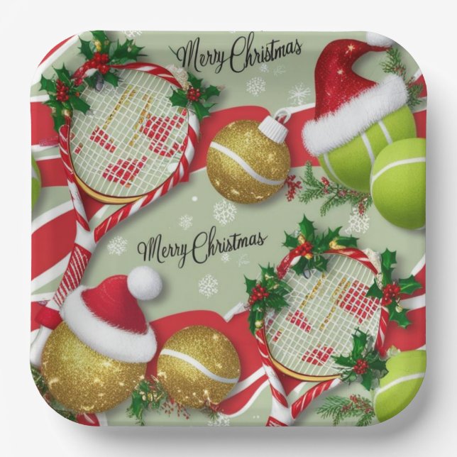 Tennis Christmas  Festive Racquets and Ball  Paper Plates (Front)