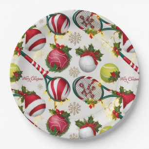 Tennis Christmas  Festive Racquets and Ball  Paper Plates