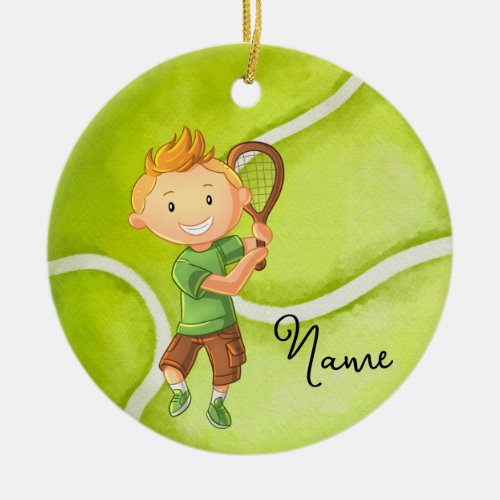 Tennis Christmas for Boy Player  Ceramic Ornament