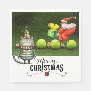 Tennis Christmas for Player who loves Cat Napkins