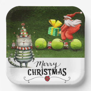 Tennis Christmas for Player who loves Cat Paper Plates