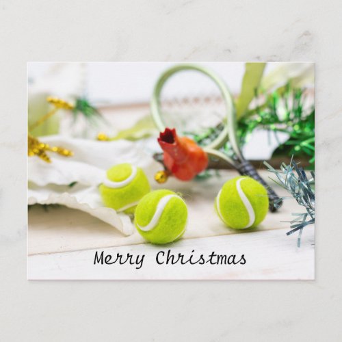Tennis Christmas Holiday Card with ball and Racket