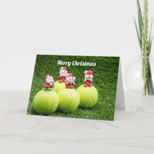 Tennis Christmas Holiday Card with ball and Santa