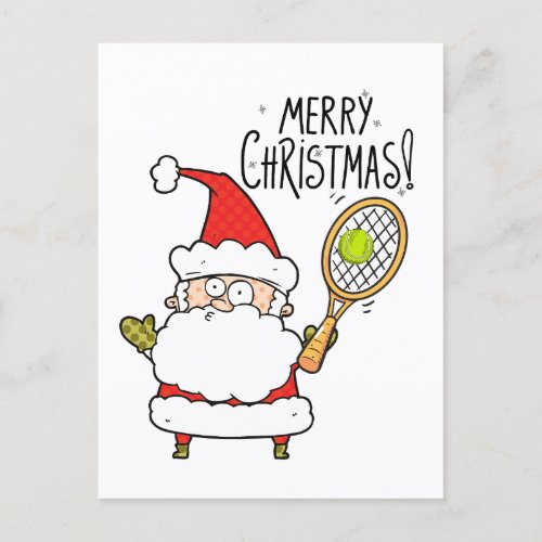 Tennis Christmas Holiday Card with ball and Santa