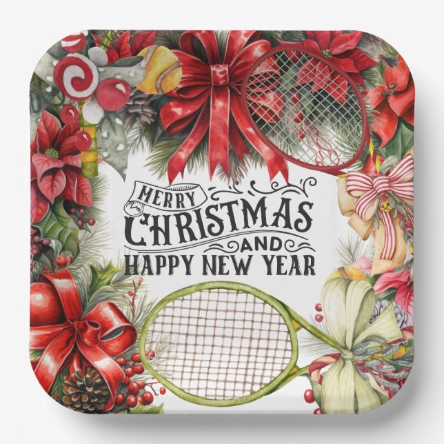 Tennis Christmas Holiday   Paper Plates (Front)