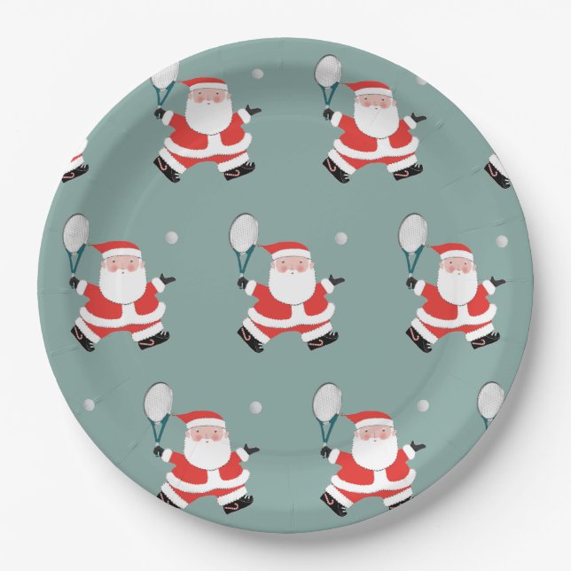 Tennis Christmas Holiday Party Paper Plates (Front)