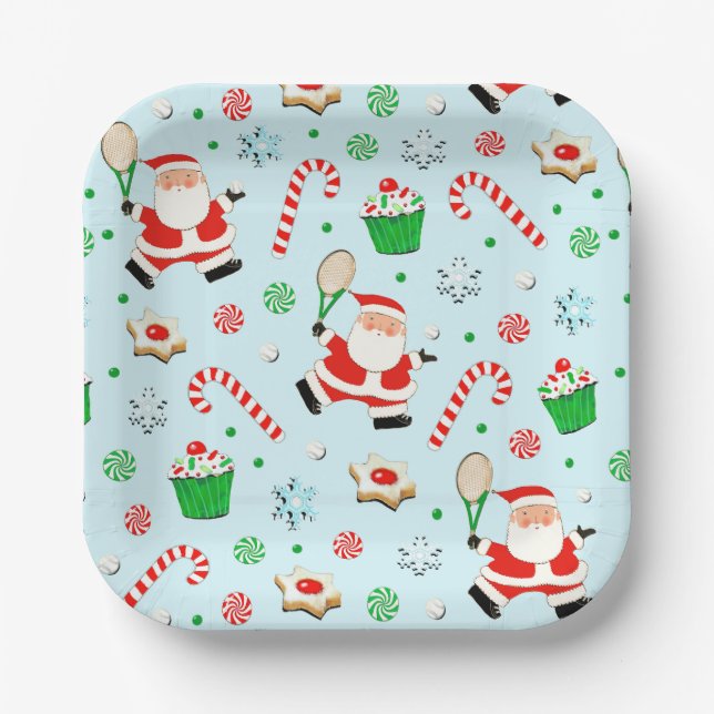 Tennis Christmas Holiday Party Paper Plates (Front)