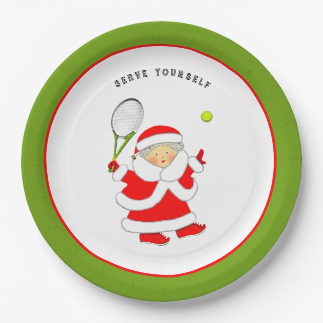 Tennis Christmas Holiday Party Paper Plates (Front)