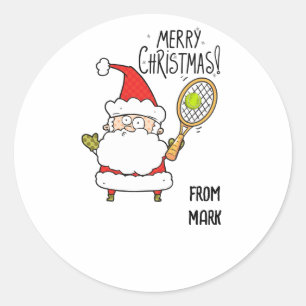 Tennis Christmas Holiday with ball and Santa funny Classic Round Sticker