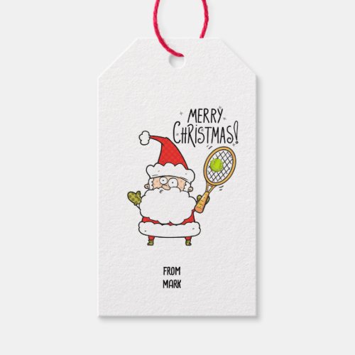 Tennis Christmas Holiday with ball and Santa funny Gift Tags