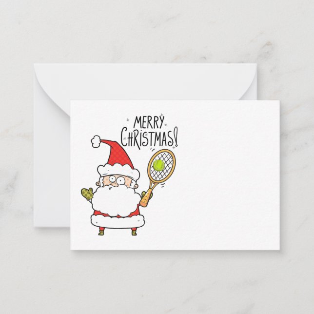 Tennis Christmas Holiday with ball and Santa funny Note Card (Front)