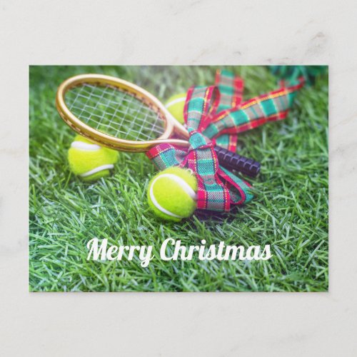 Tennis Christmas Holiday with racket and ball Postcard