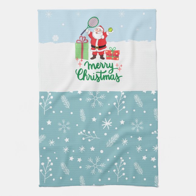 Tennis Christmas Holiday  with Santa Claus Kitchen Towel (Vertical)