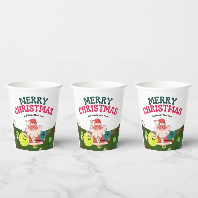 Tennis Christmas Holiday  with Santa Claus   Paper Cups (Multi)