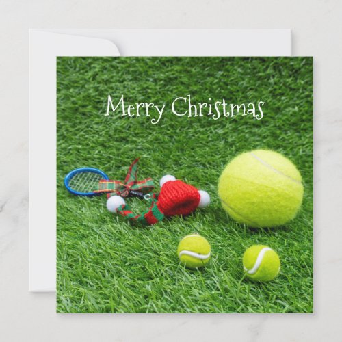 Tennis Christmas Holiday with Santa hat ornament Card