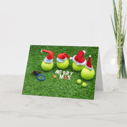 Tennis Christmas Holiday with Tennis ball  Santa Card