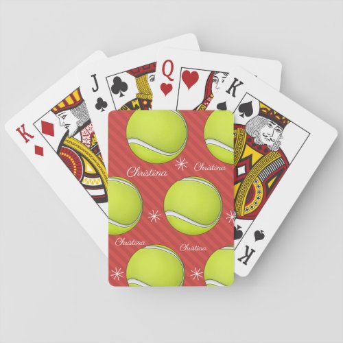 Tennis Christmas Kid Name Ball Pattern Red Striped Poker Cards