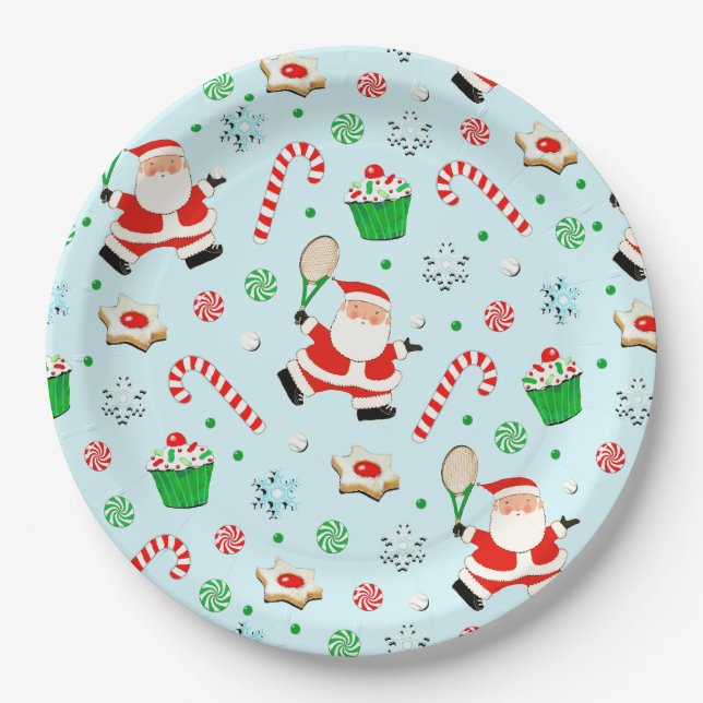 Tennis Christmas Party Paper Plates (Front)
