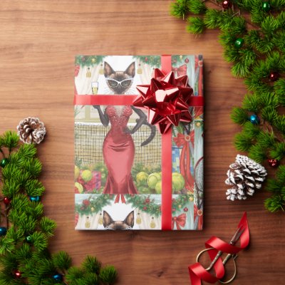 Tennis Christmas Party Themed for Cat Lovers Wrapping Paper