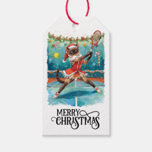 Tennis Christmas Party with Cat Players Gift Tags