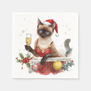 Tennis Christmas Party with Cat Players Napkins