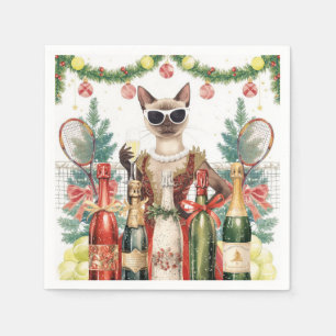 Tennis Christmas Party with Cat Players  Napkins