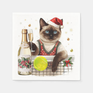Tennis Christmas Party with Cat Players  Napkins