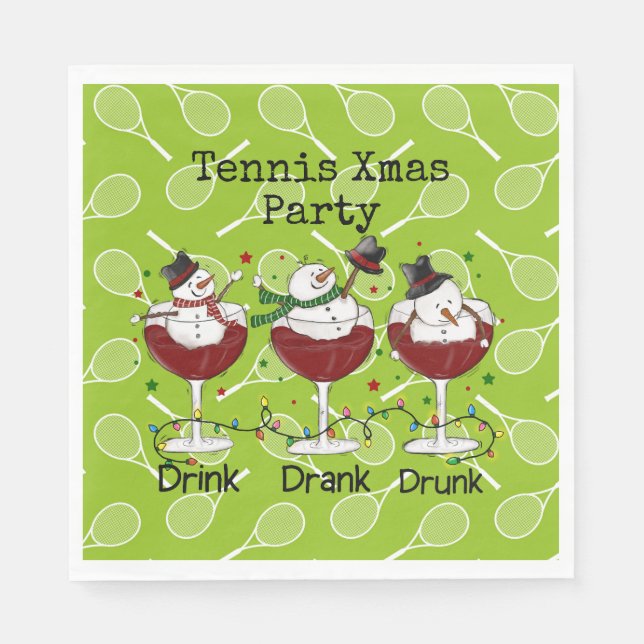 Tennis Christmas Party with Snowman Drink Wine Napkins (Front)