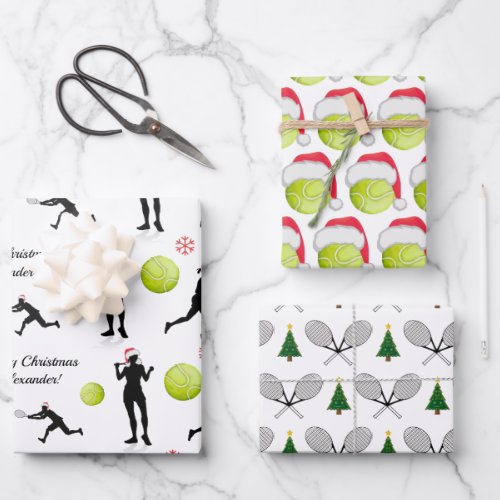 Tennis Christmas Santa Player Ball Racket  Tree Wrapping Paper Sheets