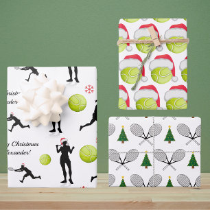 Tennis Christmas Santa Racket Tree Gift Wrapping Paper Sheets