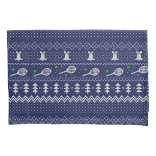 Tennis Christmas Sweater Knitted Pattern Blue Pillow Case
