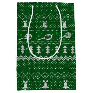 Tennis Christmas Sweater Knitted Pattern Green Medium Gift Bag