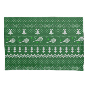 Tennis Christmas Sweater Knitted Pattern Green Pillow Case